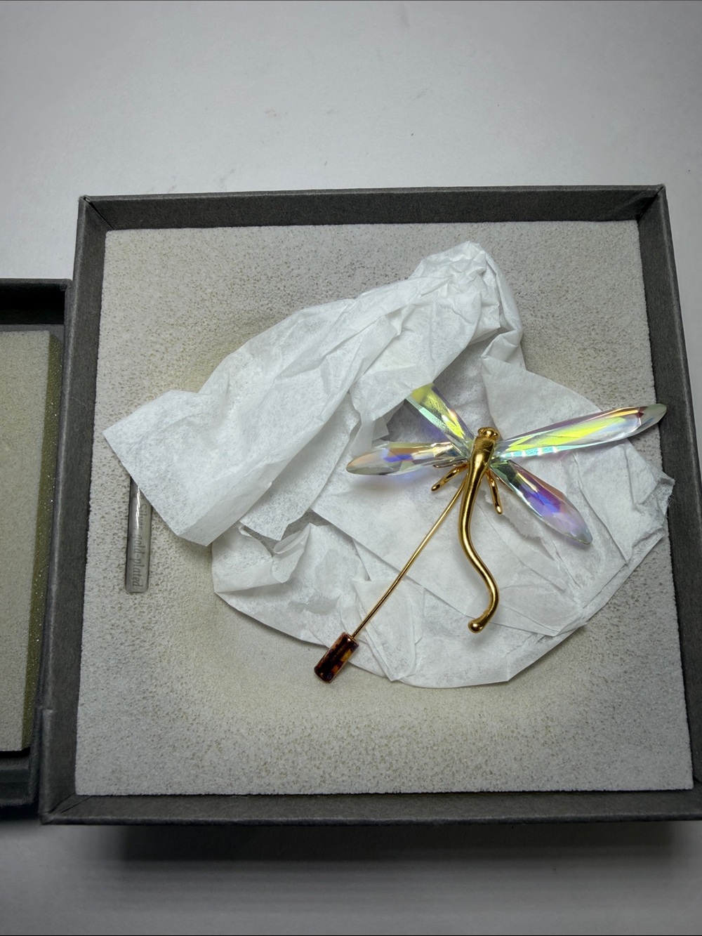 Swarovski Alibey Dragonfly Brooch 925 Sterling Gold Plated Crystal